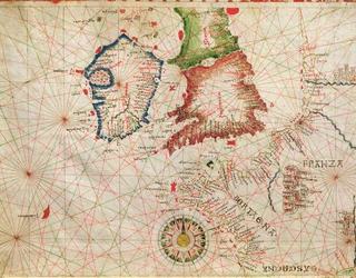 Die französische Küste, England, Schottland und Irland, aus einem nautischen Atlas, 1520 (Detail)